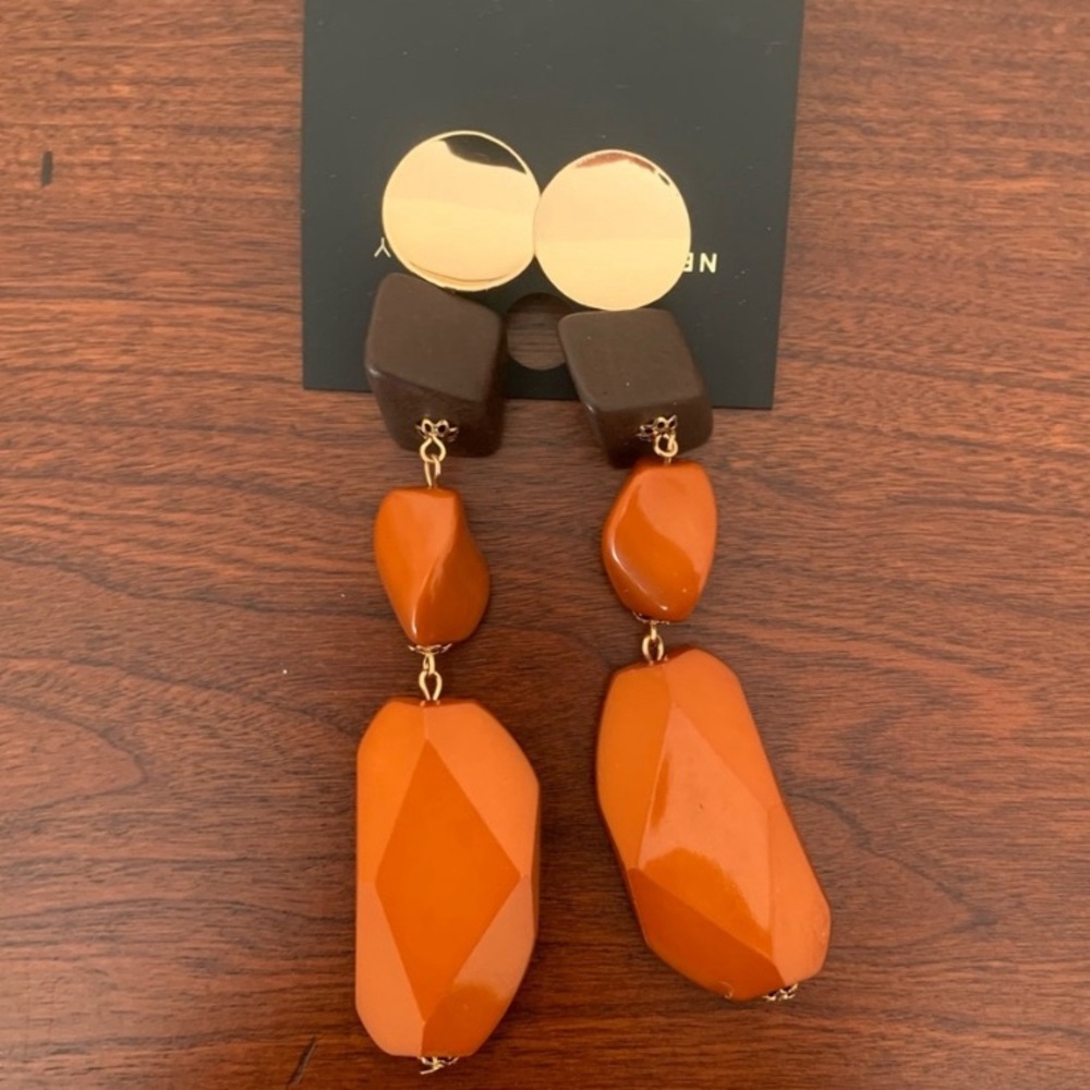 NWT Orange & Brown Stone Dangle Drop Earrings
